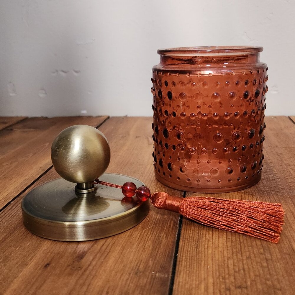 Decorative glass container with lid and tassel - Picture 2 of 4